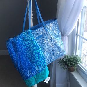 Vera Bradley Crochet Sequin Tote and Towel- Blue
